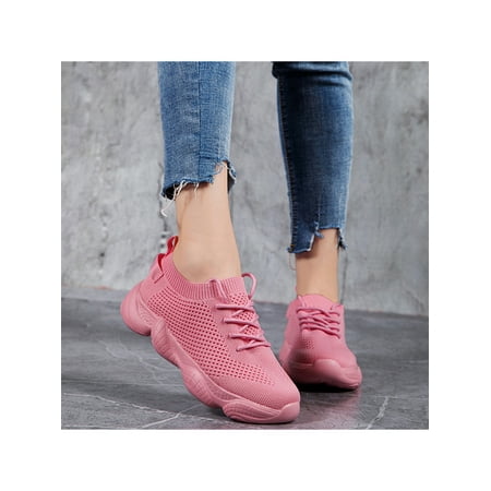

Zodanni White Sneakers for Women Wide Width Running Shoes Knit Upper Sock Sneakers for Men Pink 9