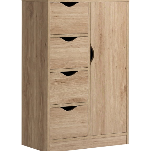 Oak Bathroom Cabinet - 4 Drawers And Door For Space Storage In Oak, Efficient Solution