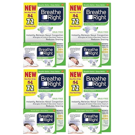 Breathe Right Extra Strength Drug-Free Nasal Strips, 72 Count, 4 Pack