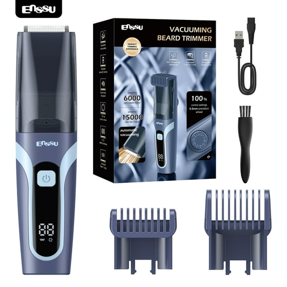 Lemulegu Beard Trimmer for Men with Auto-Vacuum, Rechargeable Electric, 2 Combs, 1-20mm Dial, Waterproof