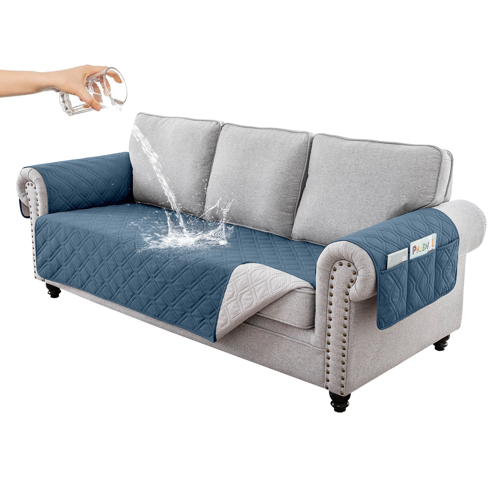Eurhowing Waterproof Sofa Cover for 1/2/3 Seater Couches, Non-Slip Leakproof Stretchable Couch Slipcover, Machine Washable Furniture Protector with Side Pockets, Berlin Blue