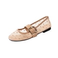 thumbnail image 2 of Purcolt Womens Heart Embroidery Mesh Flats Lightweight Casual Square Toe Slip On Ballet Shoes Comfort Elegant Soft Sole Mary Jane Shoes with Buckle Strap, 2 of 9