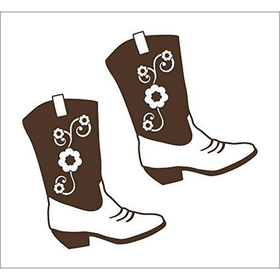 Cowgirl Boot Western Wall Decals Vinyl Stickers Removable Wall Graphics (Set of 2), 11-Inch Chocolate Brown