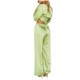 thumbnail image 4 of Timegard Lounge Outfits for Women Long Sleeve Lapel V Neck Button down Tops Drawstring Wide Leg Pants with Pockets Sets, 4 of 6