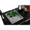 thumbnail image 4 of Outdoor Bar Cart,Wicker Bar Table Cart with Cabinet,Patio Serving Cart with Steel Top, Ice Bucket,Lockable Wheels, Side Basket for Garden, Poolside & Backyard,Black, 4 of 10
