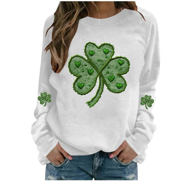 Womens St Patricks Day Tops Casual Crewneck Sweatshirt Shamrock Long Sleeve Shirt St Patricks Day Shirts Womens Green Top