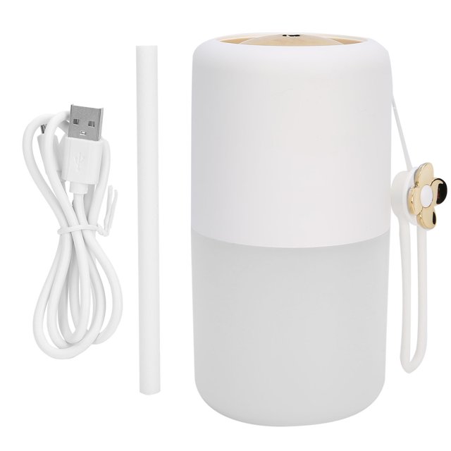Humidificador de aire de 300 ml, pulverizador, luz nocturna, enchufe USB, humidificador para el hogar, color blanco