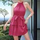 thumbnail image 4 of Vestidos de Verano 2025 para Mujer, Estilo Halter, Sin Mangas, con Volantes, Escalonadas, de , Plisado, Corte A, Minivestido con Vuelo. Rosa Roja S, 4 of 9