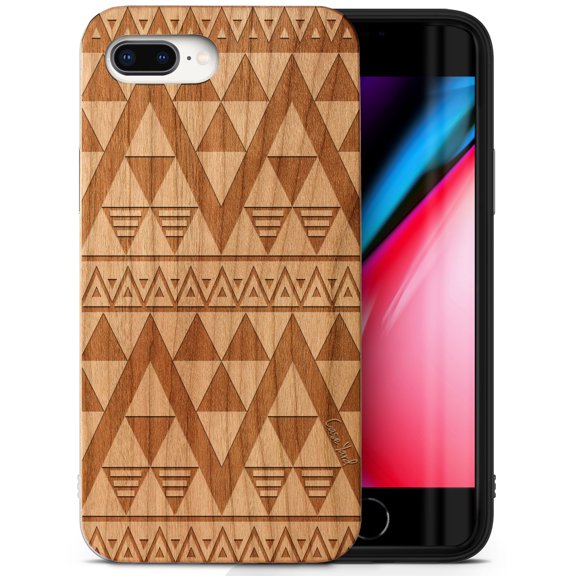 Case Yard Wooden Case Outside Soft TPU Silicone Slim Fit Shockproof Wood Phone Cover for Girls Boys Men and Women Supports Wireless Charging Negative Triangle Pattern Design case for iPhone-8-Plus