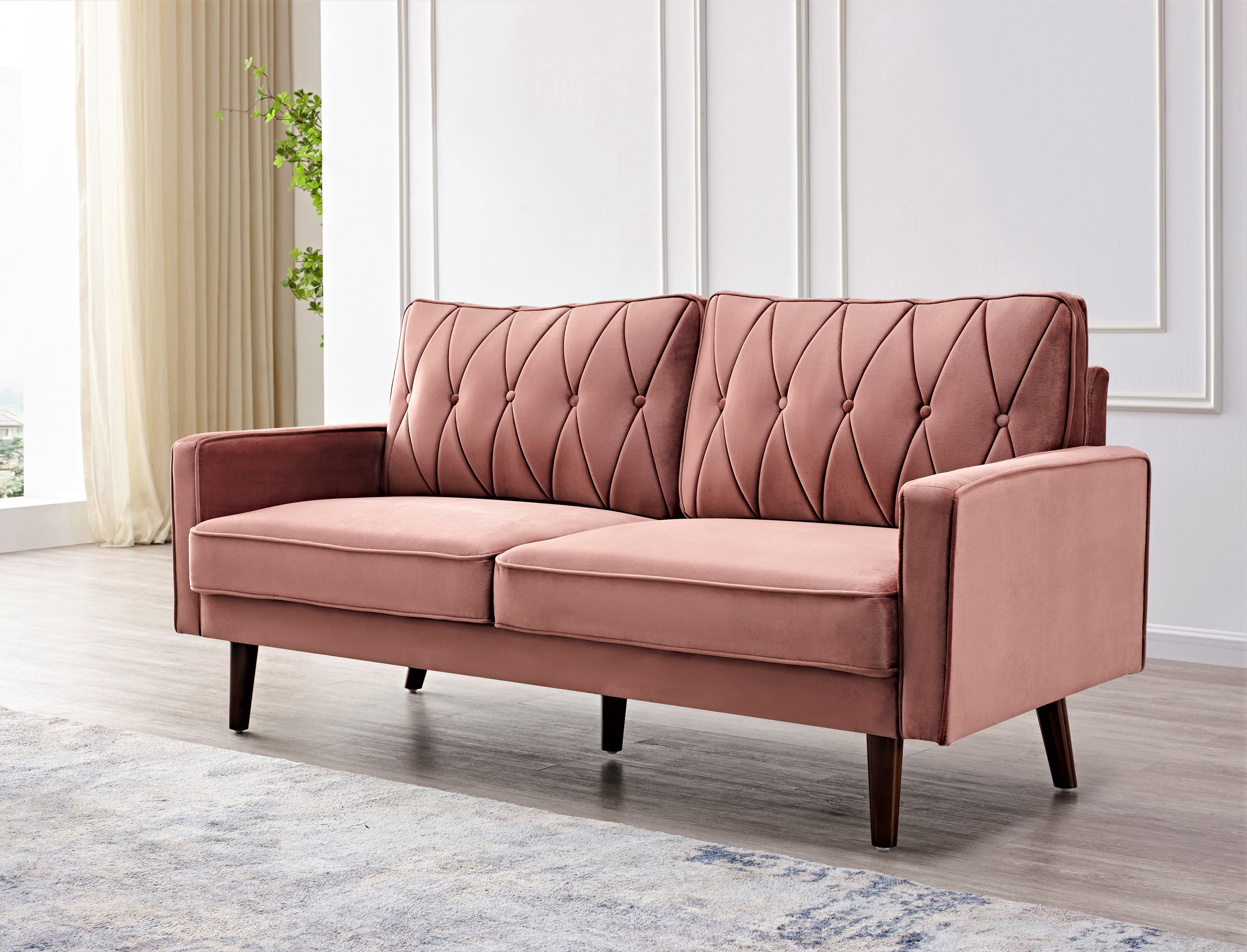 Uspridefurniture Feemster 69.3'' Velvet Square Arm Sofa,Rose