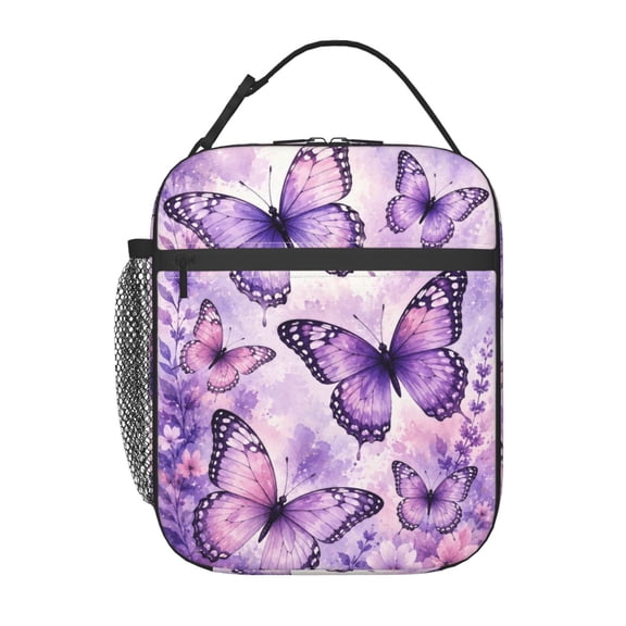 Purple Butterfly Lunch Bag Reusable Thermal Lunch Box with Handle for Women and Men