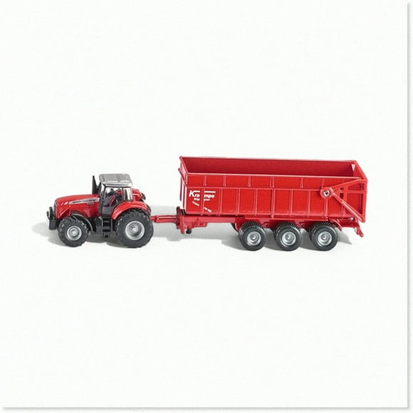 Mini Hauler: Mey Ferguson Tractor & Tiltable Trailer 1:87 Scale - Metal/Plastic, Red - Farm Toy Collectible
