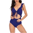 thumbnail image 1 of Bikini de Corte Alto de Mujer Bikinis sin Espalda Ajustables de Color Sólido, Traje de Baño Sexy Frenum Flounce con Almohadilla de Pecho, 1 of 8
