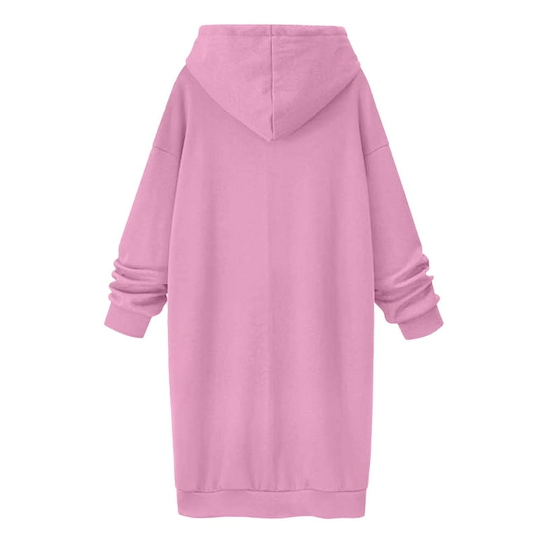 QUYUON Womens Oversized Hoodie Extra Long Hooded Sweatshirt with Pockets Side Split Drawstring Casual Loose Fit Long Sleeve Tops Shirts Pullover Sweatshirt for Fall Winter Clothes Pink L Walmart