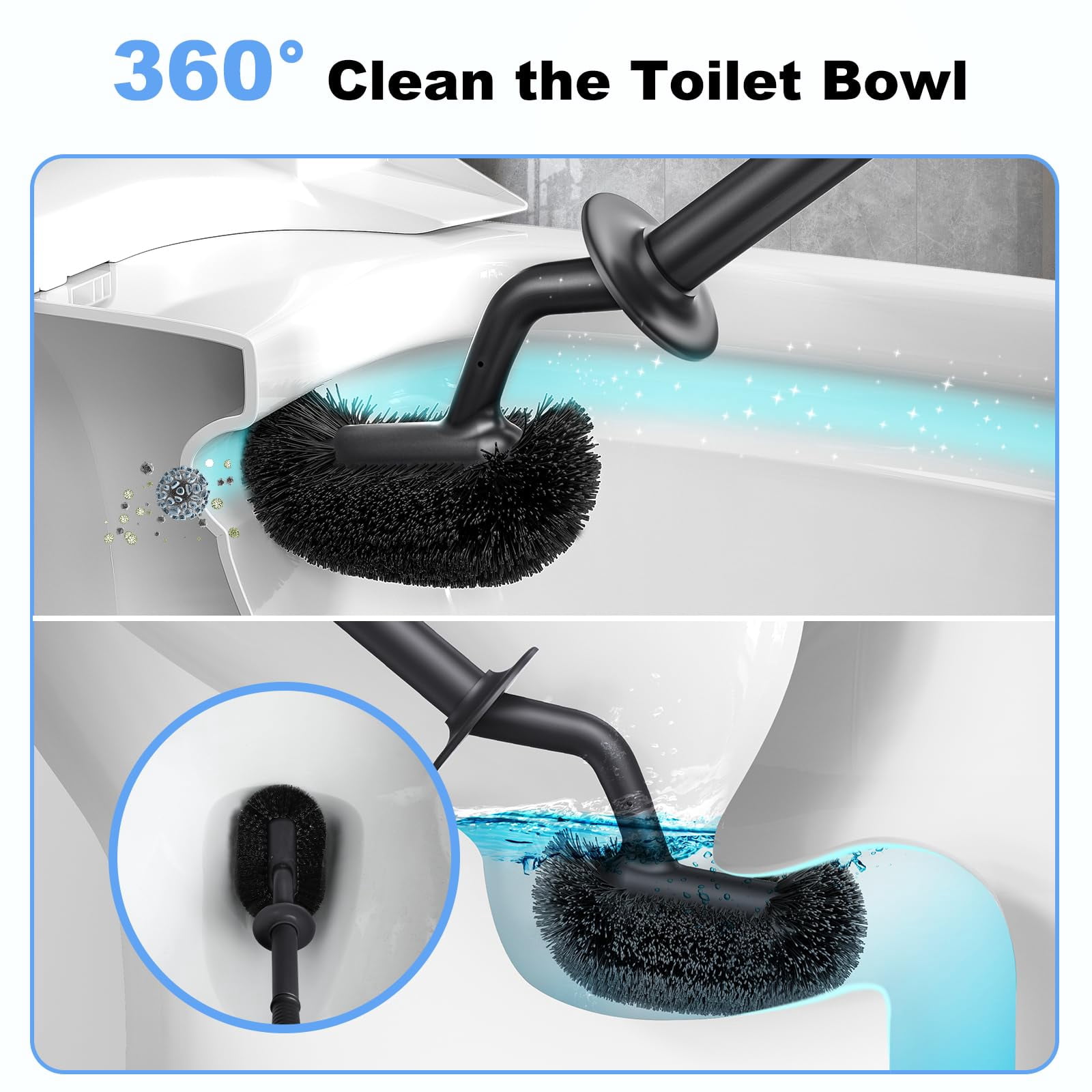 Toilet Bowl Brush Holder Set: Curved Design with Holder for Deep Cleaning Under Rim - Compact Hidden Scrubber for Small Space - Modern RV Bathroom Accessories