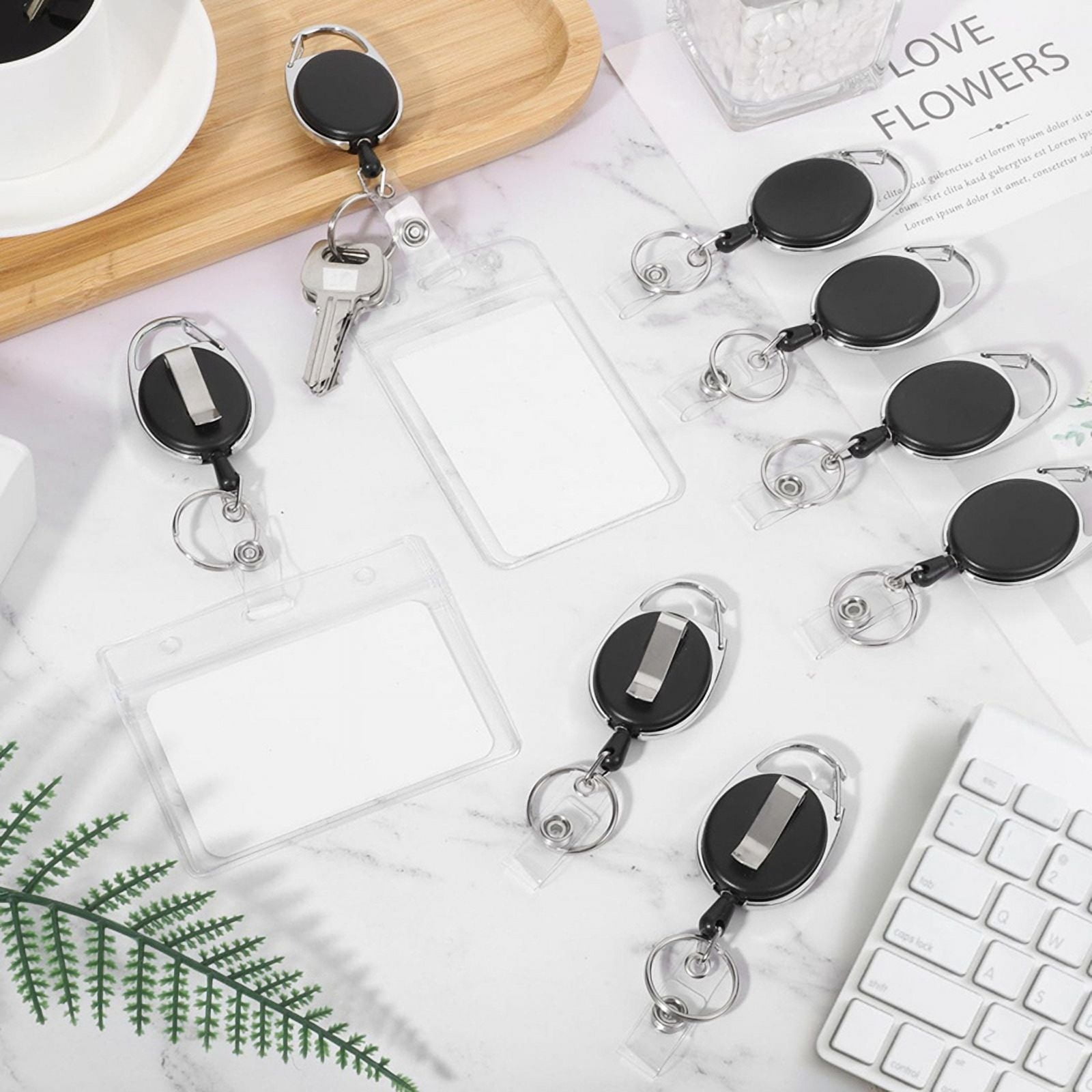40 Pack Badge Reels Retractable ID Badge Holder with Carabiner Heavy Duty Badge Reel Clip and Key Chain for Work Office