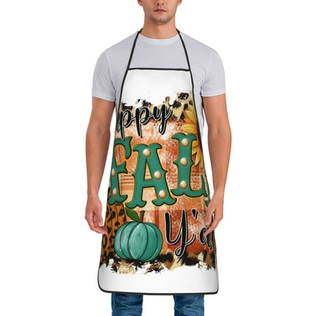 

Jgfou Happy Fall YAll Print Anti-fouling Apron for Men Women Waterproof Oil-Proof Kitchen Apron with Adjustable Straps Pocket and No-Pill No-Fade Fabric