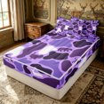 thumbnail image 3 of Erosebridal Modern Camo Zipper Queen Comforter Set with Fitted Sheet and 2 Pillowcases for Boys Men, Forest Animal Silhouette Print Zipper Bedding Set, Purple, Black Reversible, 4pcs, 3 of 7