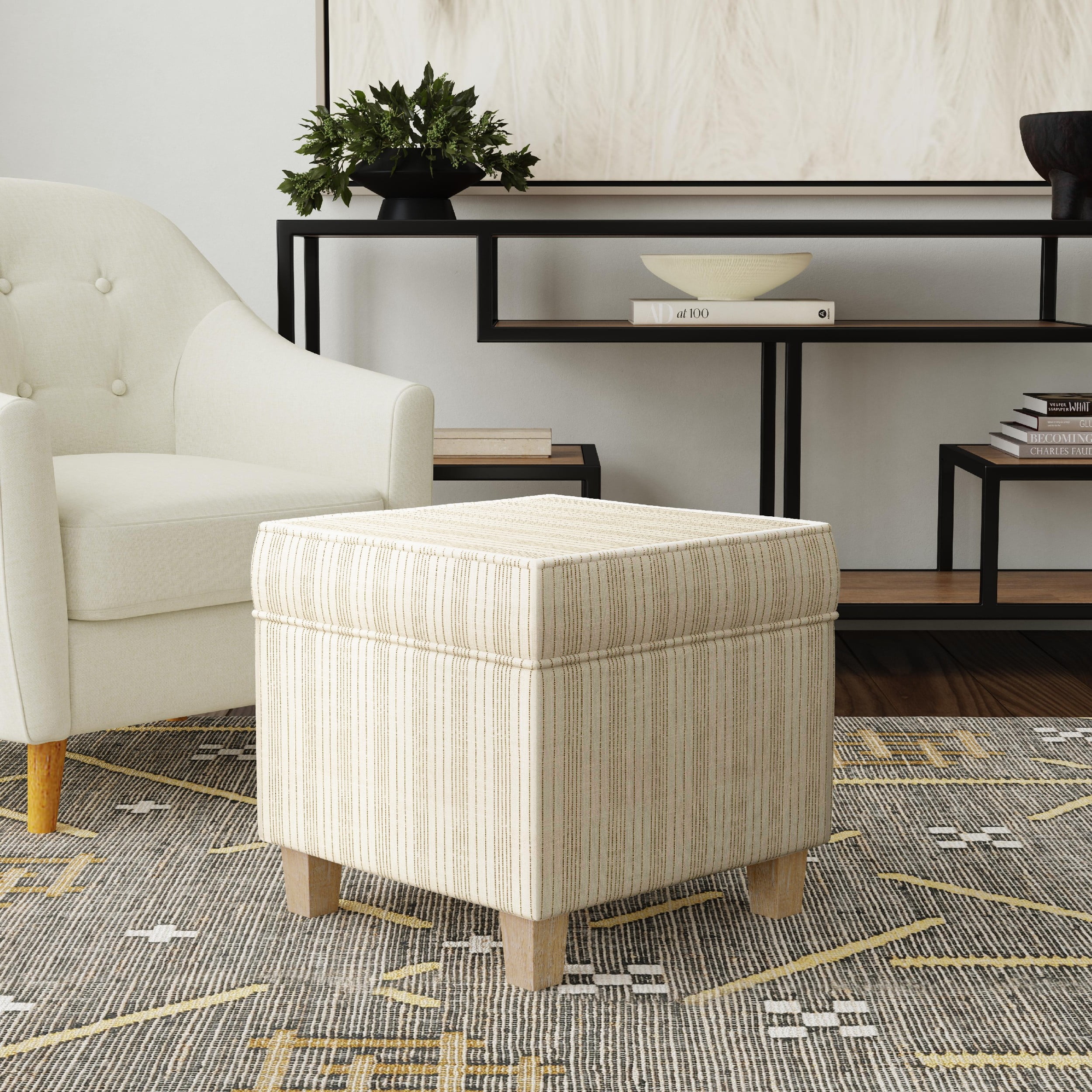 HomePop Square Storage Ottoman, Marigold Pinstripe