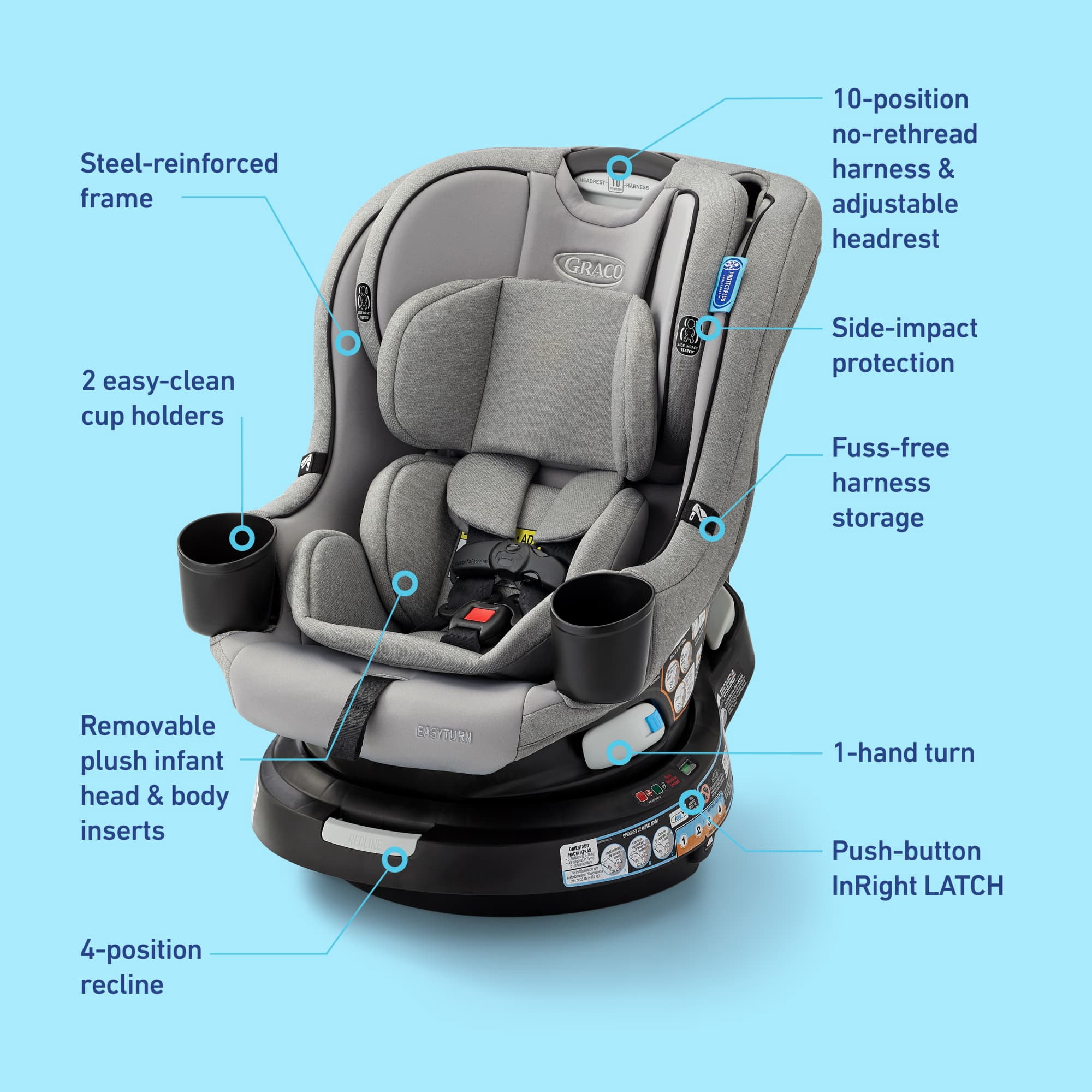 Graco EasyTurn 360 2-in-1 Convertible Car Seat, Solae, Grey