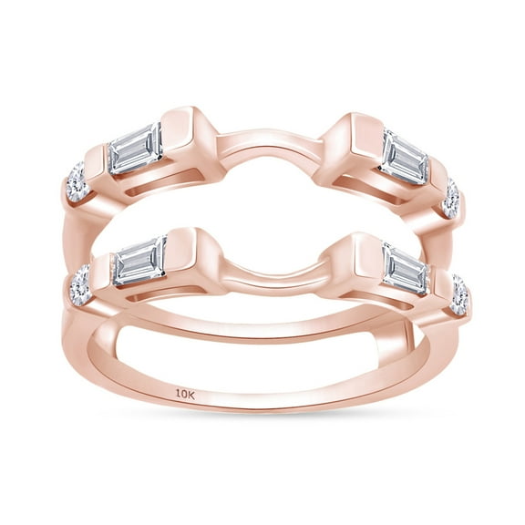 Baguette & Round White Cubic Zirconia Enhancer Guard Ring 10k Rose Gold Ring Size - 9.5