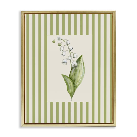 Stupell Industries French Country Striped Lily Of The Valley Gold Floating Frame Canvas Art, 17 x 21, by Lisa Wehmeyer