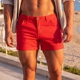 thumbnail image 2 of Men's Solid Color Shorts Mid Rise Denim Shorts with Pockets & Rolled Cuff Summer Washed Jean Hotpants for Men Red S, 2 of 9
