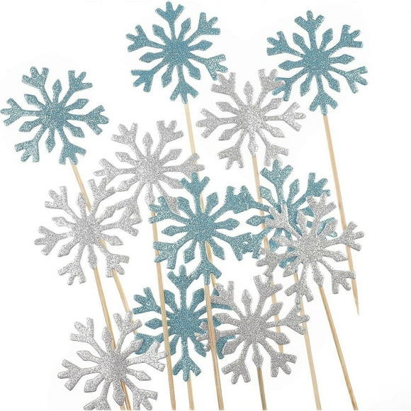 20 Pcs Frozen Cupcake Toppers Toothpicks,Snowflake Cake Toppers,Cupcake Topper Toothpick Snowflake Cupcake for Birthday Wedding Party Cake Toppers Bri