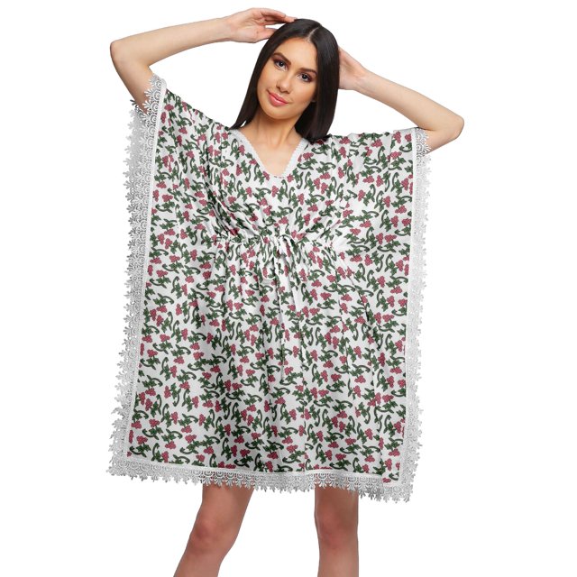 Moomaya Cutwork Lace Beach Kaftan For Women Printed Bikini Caftan Plus Size