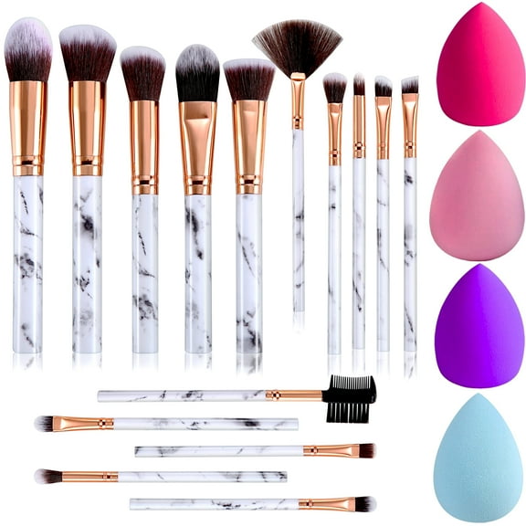 DUAIU Makeup Brushes 15PCS Make up Brush Set Blush Foundation Concealer Eyeshadow Brushes with 4 Makeup Sponge - Valentine's Day, Xmas Gift