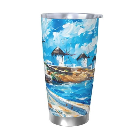 

Lukts Greek Island Windmills Painting for 20OZ Car Cup Stainless Steel Direct Drinking Straw Thermos Cup Suitable for Office Travel and Car-Without Straw