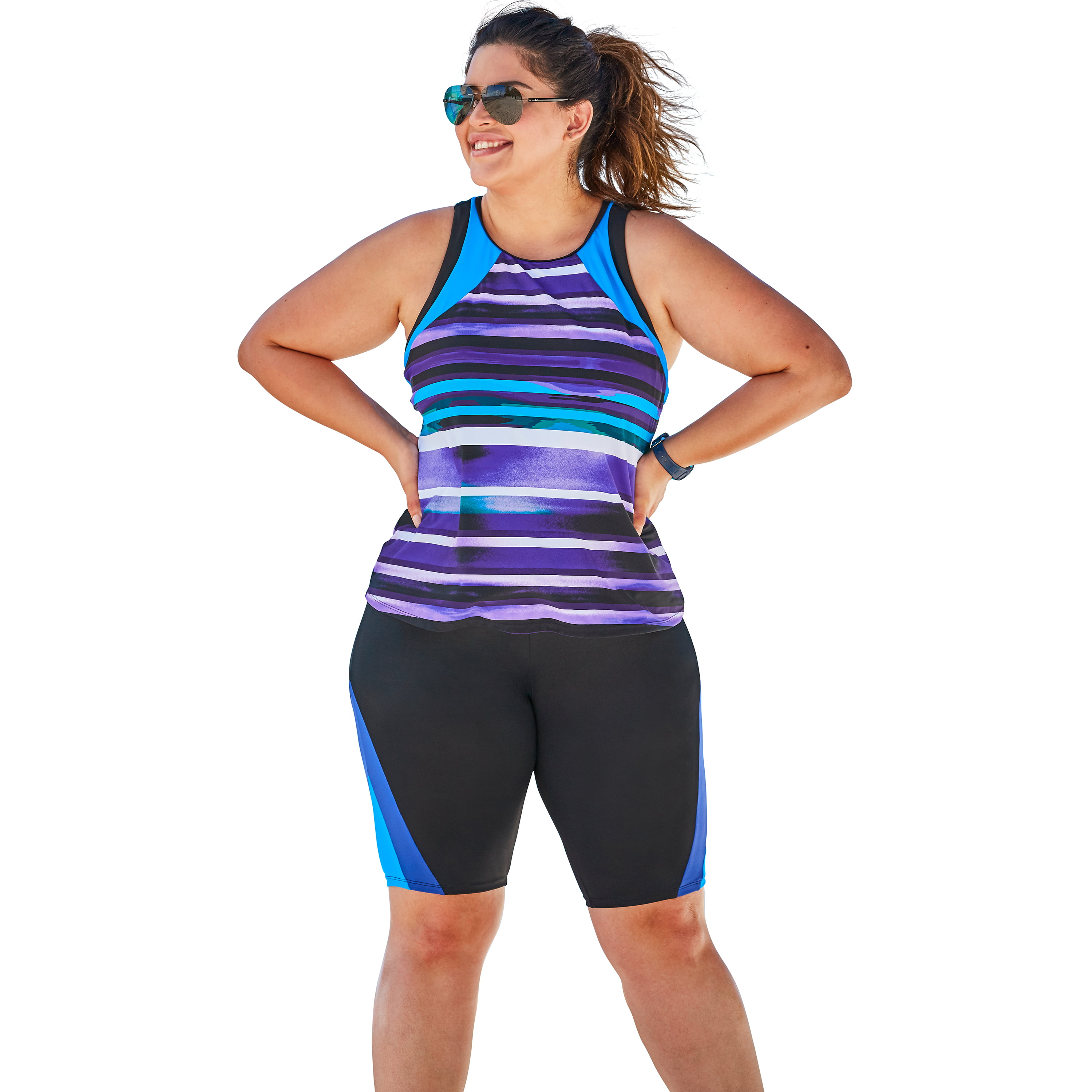 Swim 365 - Swim 365 Women's Plus Size Colorblock Tankini Top with Sun ...