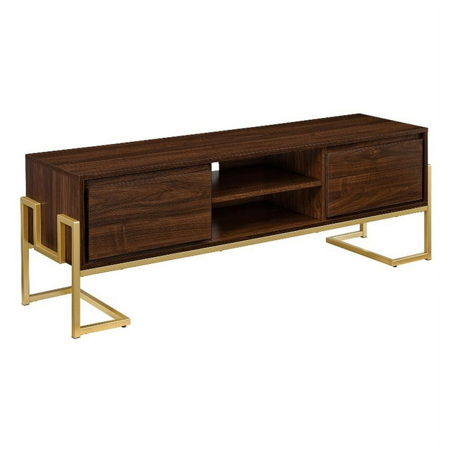 Console Multimédia Moderne en Bois 60 Pouces 2 Tiroirs - Noyer Foncé