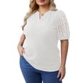 thumbnail image 3 of Cueply Women's Plus Size Tops Summer Short Sleeve Dressy Casual Blouse Shirts Waffle Knit Lace, 3 of 6