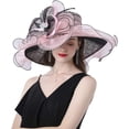 thumbnail image 3 of Organza Church Fascinator Wedding Tea Party Derby Hats for Women Flower Wide Brim Sun Hat, 3 of 5