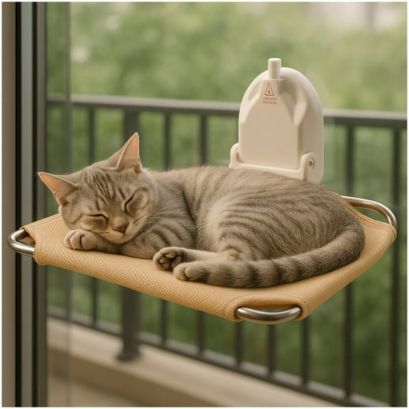 Cat Window Perch for RV & Balcony,Single Suction Cup High Suction Foldable Metal Frame Robust Breathable Lounger Hammock Seat Resting Bed Holds Large Cats Kittens Indoor
