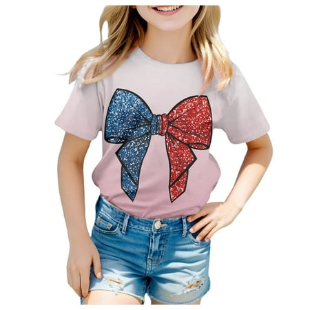 

Tops for Girls Short Sleeve Tee Summer Crewneck T Shirt Casual Fit Basic Shirts Jackets for Girls