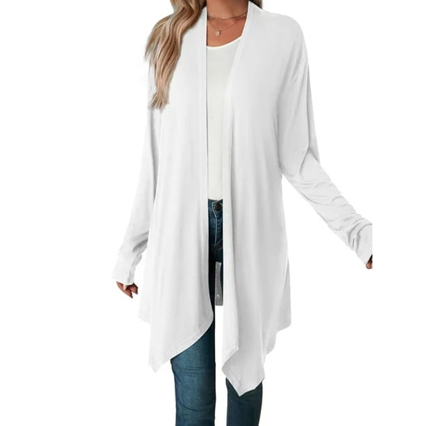 Cárdigan Luxtrada para mujer, informal, ligero, de manga larga y abertura frontal, con drapeado (blanco, talla 2XL)