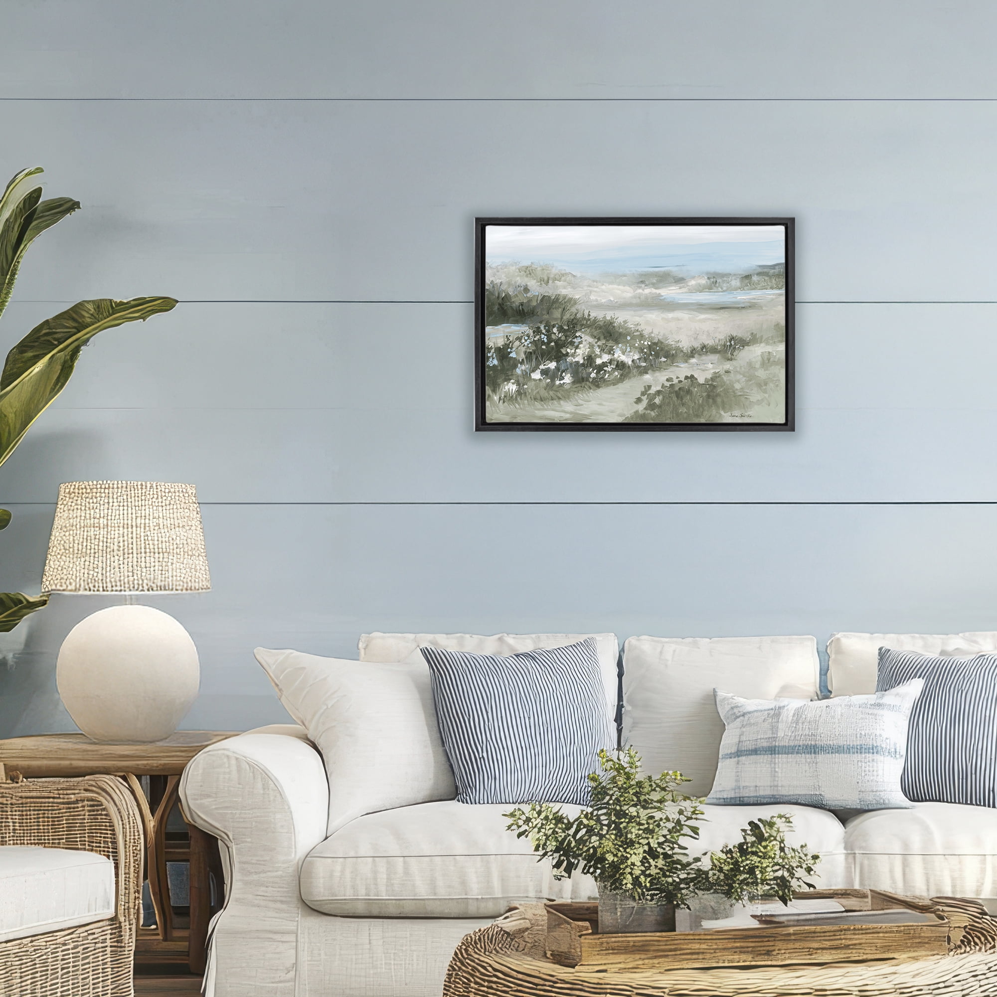 Stupell Industries Neutral Quiet Composition Landscape Black Framed Floater Canvas Wall Art, design by Jane Slivka