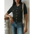 thumbnail image 4 of Women'S Autumn Simple Elegant Double Pocket Metal Button Knit Top Temperament Round Neck Cardigan Black L, 4 of 6