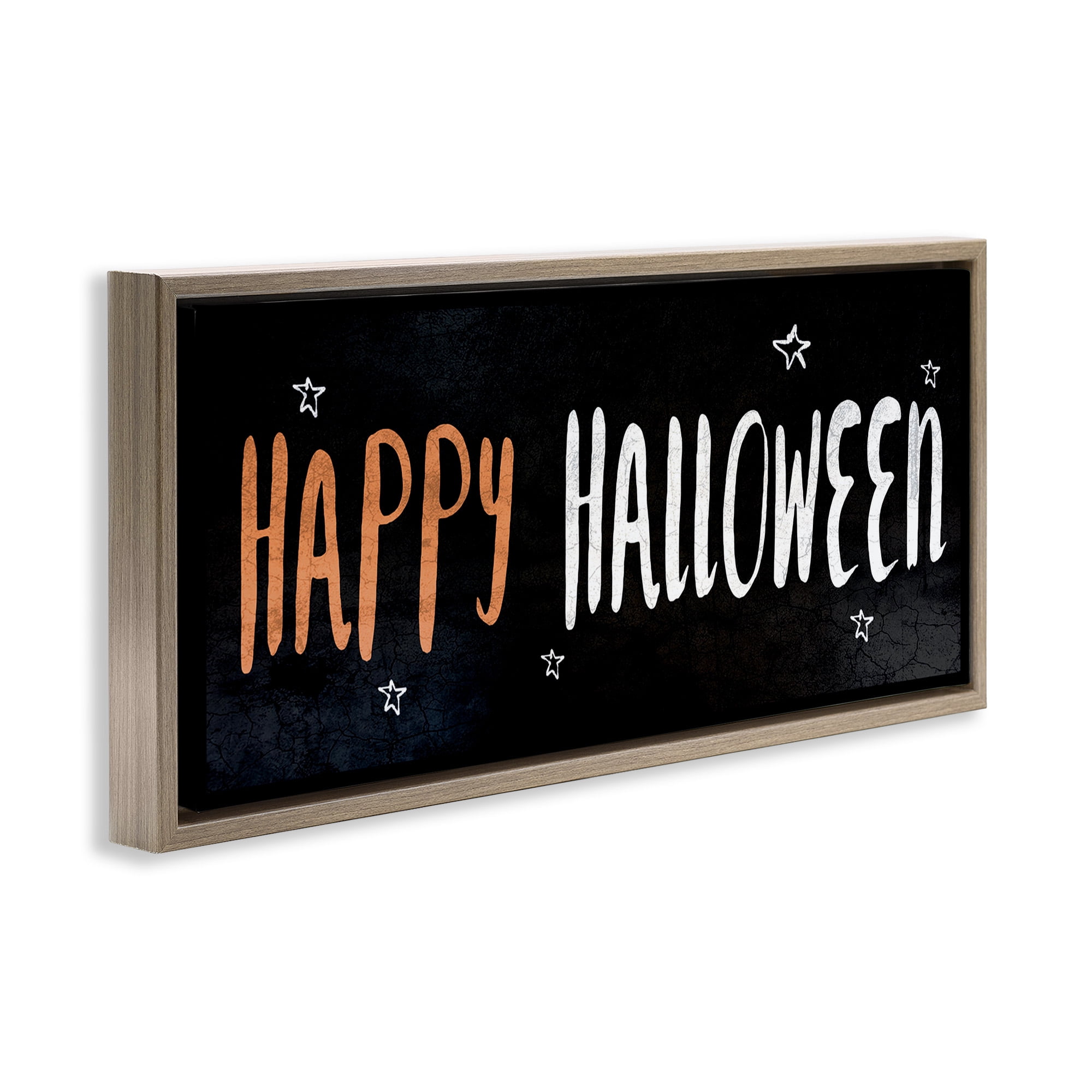 Stupell Industries Happy Halloween Spooky Stars Holiday Painting Brown Floater Framed Canvas Art Print Wall Art, 25 x 11