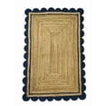 thumbnail image 2 of 3x6 Ft Navy Blue & Natural Jute Premium Scalloped Jute Rug – Handcrafted Natural Braided Carpet for Living Room, Bedroom, Entryway – Boho Home Decor, 2 of 5