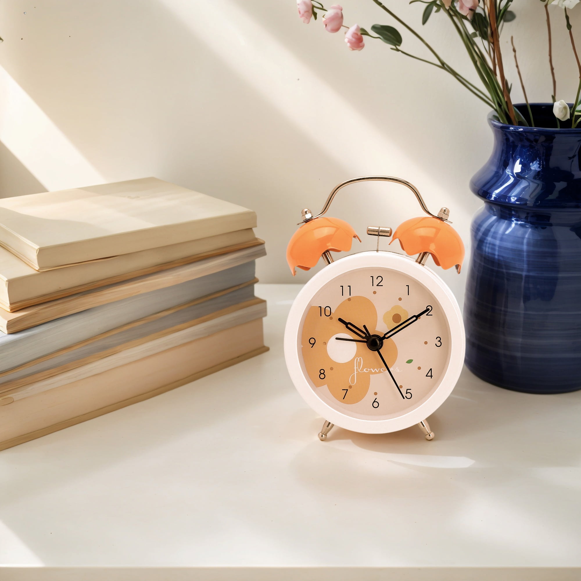 Unique Bargains Compact Size Silent Mechanical Alarm Clock Orange 3.3"L x 2.0"W x 5.1"H
