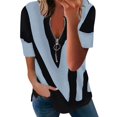 thumbnail image 2 of DondPO T-Shirts pour Femmes Manches Courtes Chemises Femmes Patchwork Coloré Rayé Fermeture Éclair Manches Courtes Blouse Décontractée T-Shirts Hauts d'Été pour Femmes Gris S, 2 of 5