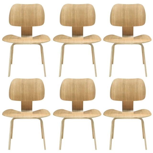 Modway Fathom 18.5" Style Wood Dining Chairs, Set of 6, Natural