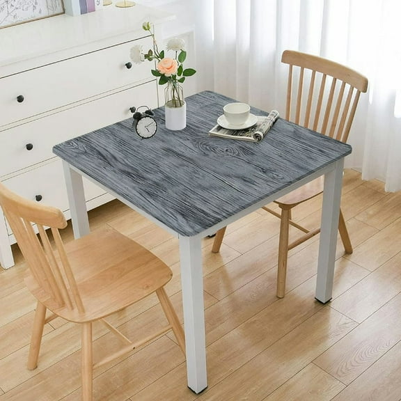 BANET  Square Fitted Tablecloth with Elastic Edge Square Table Cover - Carbon Gray Wood printed pattern- Waterproof Table Cloth Stain-Resistant Wipeable for Square Table