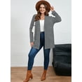 thumbnail image 3 of SHOWMALL Women's Plus Open Front Fall Cardigan V Neck Sweater Long Sleeve Causal Button Down Soft 1X Gray Stripe Warm Knit Cardigan, 3 of 9
