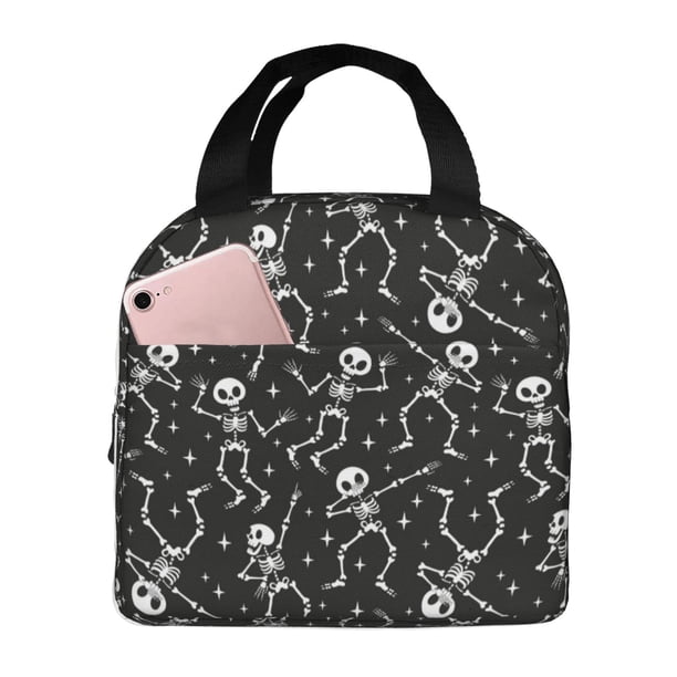 Easygdp Retro Skeleton Dancing On Halloween Party Bolsa Térmica Premium - Tela Oxford Impermeable, Gran Capacidad, Bolsillo Frontal, Unisex para Trabajo, Escuela, Actividades al Aire Libre y Picnics