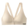 thumbnail image 5 of Front Closure Bra for Women Plunge Deep V Wireless Bra Low Cut Push Up Padded Bralette with Support and Lift Soft Seamless Everyday Brassiere, Beige L, 5 of 5
