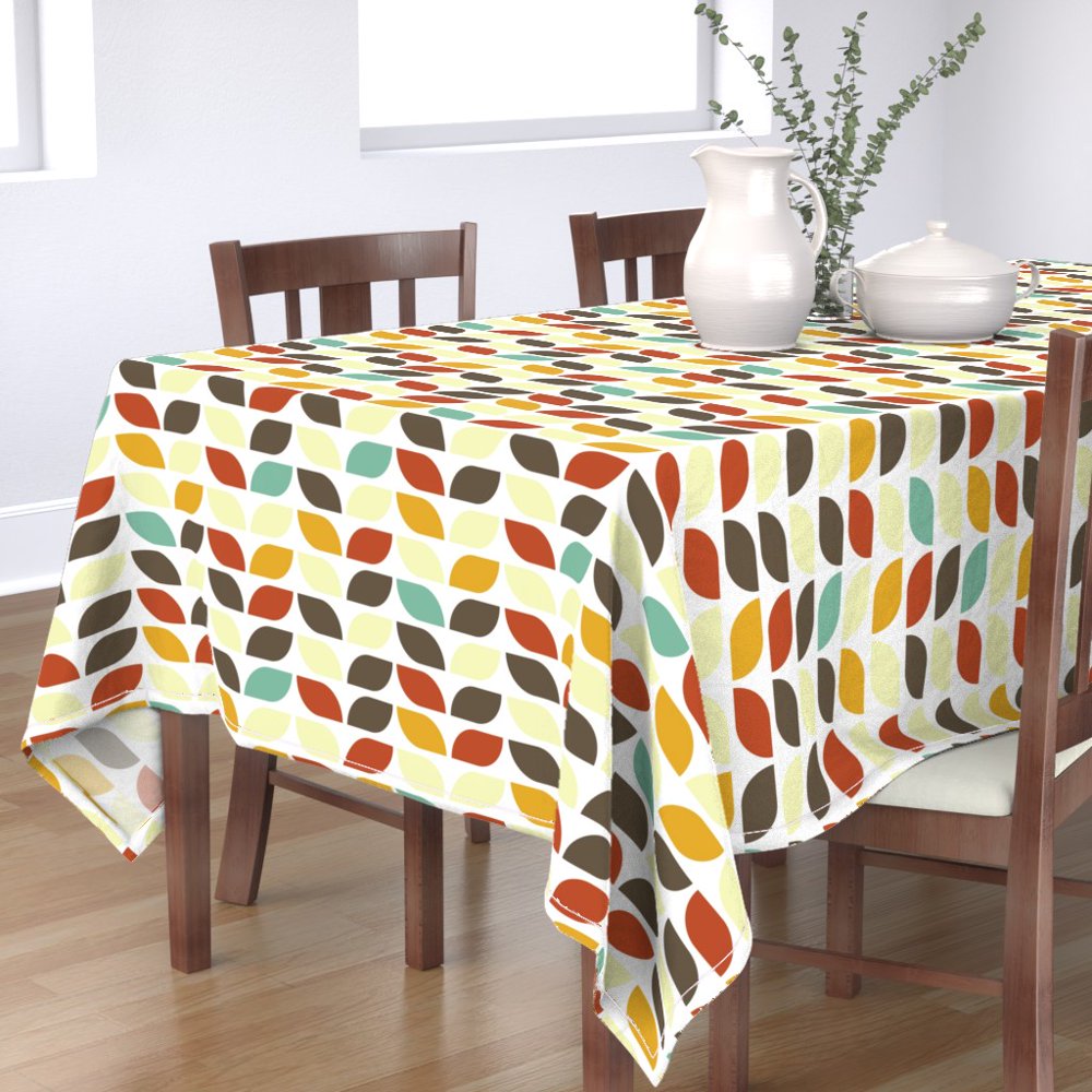 Tablecloth Mid Century Modern Retro Teal Mustard Rust Geometric Cotton